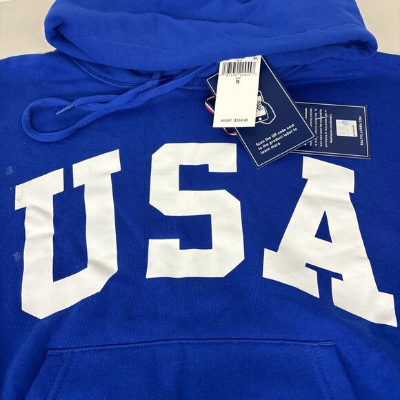 New Men's Small S $168 As Is (stain) Polo Ralph Lauren USA OLYMPICS BLUE HOODIE - Picture 2 of 5